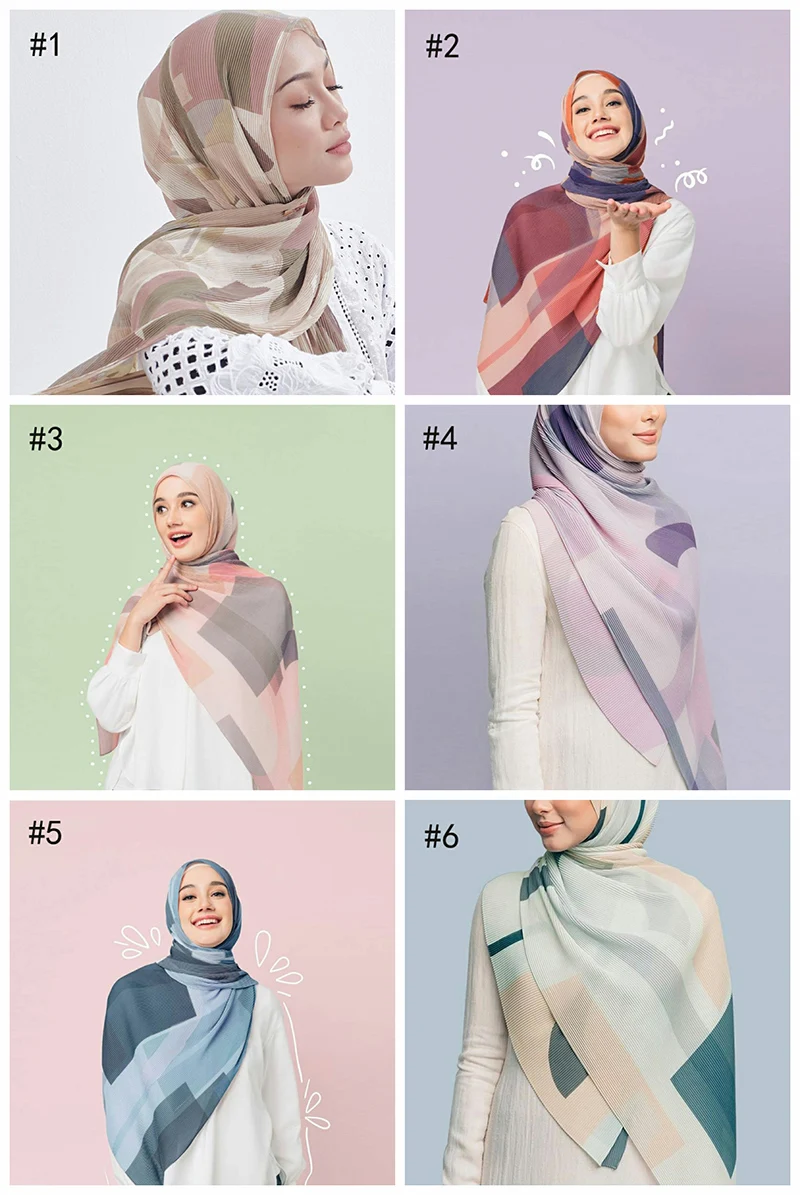 P.Healthy 2022 Newest Printed Pleated Chiffon Scarf Fashion Wrinkle Hijab for Female Winter Shawls
