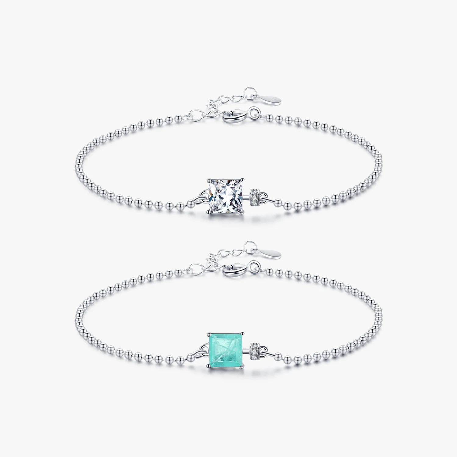 2024 New Real 925 Sterling Silver Luxury Square Tourmaline Beads Chain Bracelet For Women Paraiba Fine Statement Jewelry