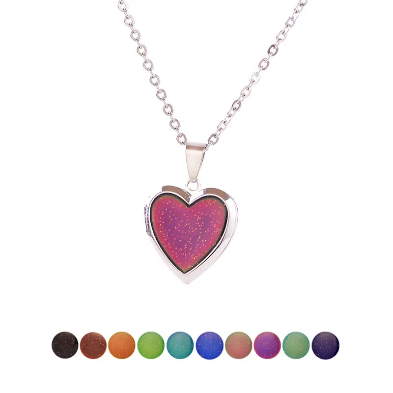 Popular Peach Heart Love Pendant Mood Necklace Temperature Romantic Color Sensitive Color Changing Pendant Necklace