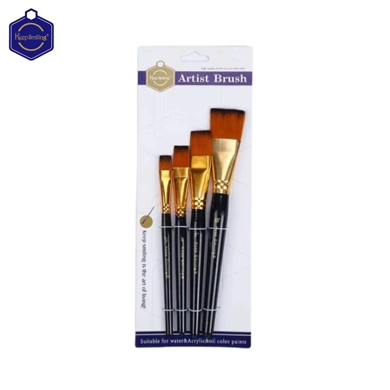 Keep Smiling 4pcs Flat Shape Painting Acrylic Watercolor Gouache Art Paint Brushes Set