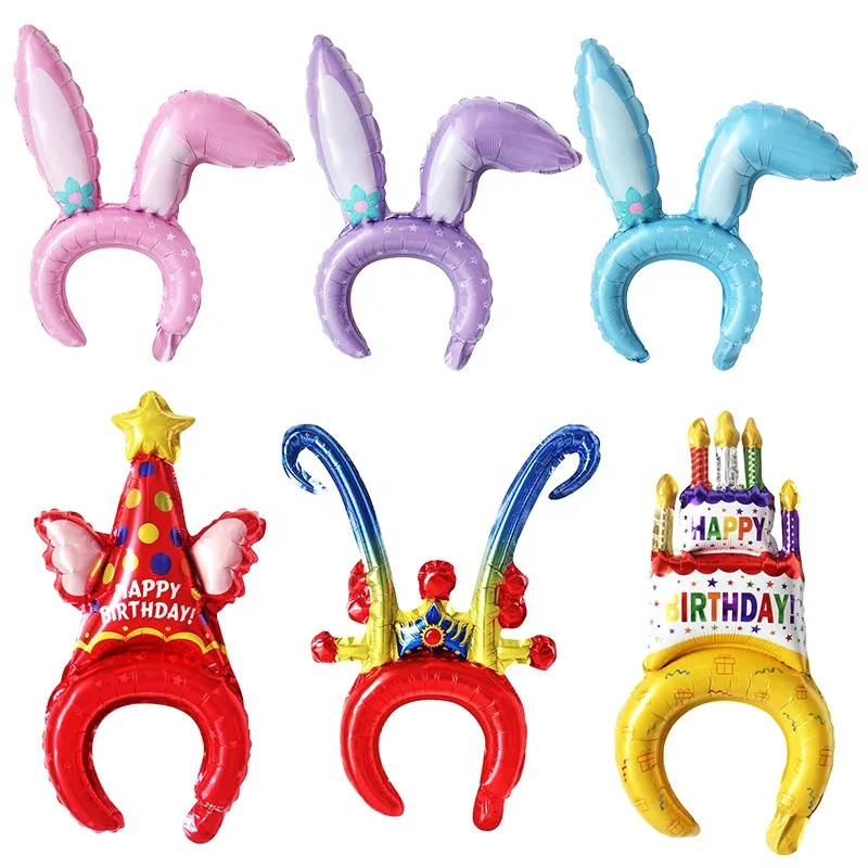 Rabbit bunny Hair hoop head band foil balloons for  kid boy girl birthday new year Happy Easter Party Anniversary decoration
