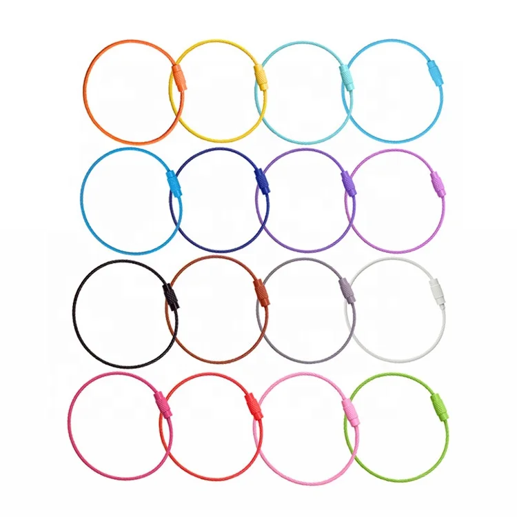 Outdoor EDC Luggage Tag Loop Rope Stainless Steel Wire Keychain  Full Color Coated Cable Key Ring Chain