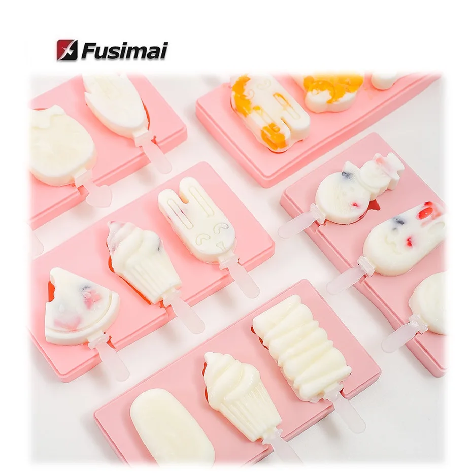 Home Cartoon Food Grade Silicone Square Three Bar Ice Cream Mold Silicone Popsicle Tray Ice Mold