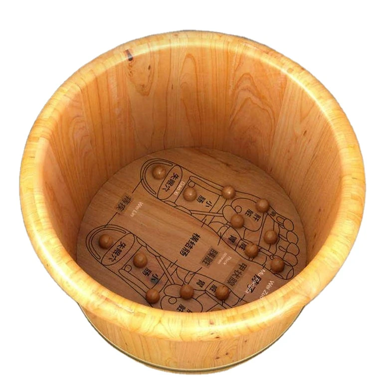 Heat-insulating health massage footbath bucket household bathtub solid wood footbath