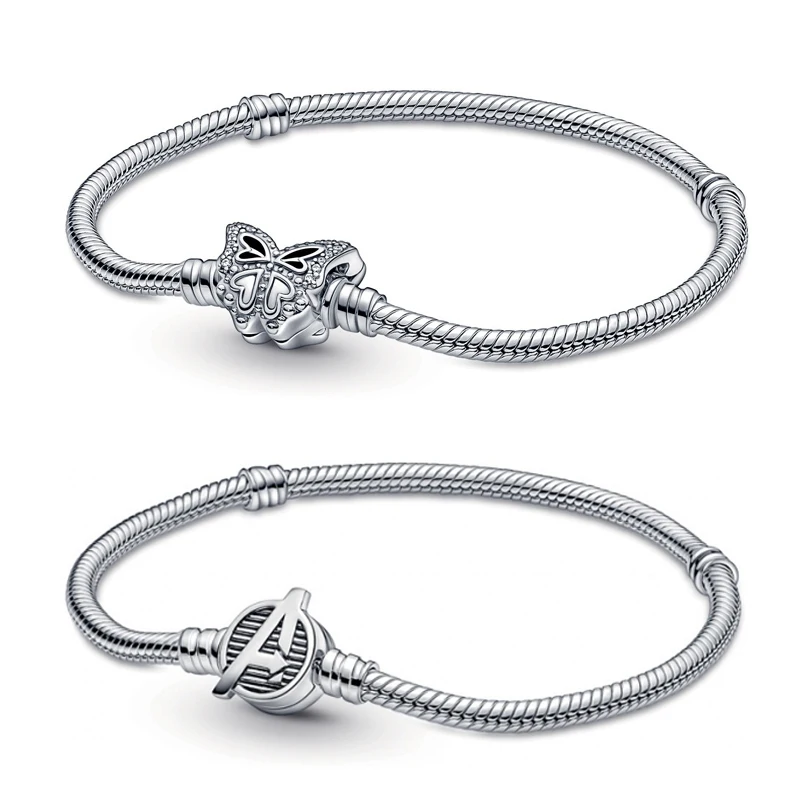New Gift Butterfly Alphabet A 925 Silver Sterling Superhero Logo Clasp Snake Chain Bracelet