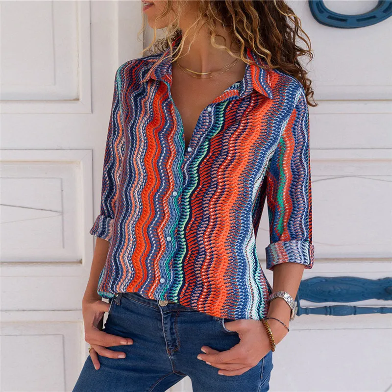 
Striped V-neck long-sleeved blouse woman tops fashionable blusa 