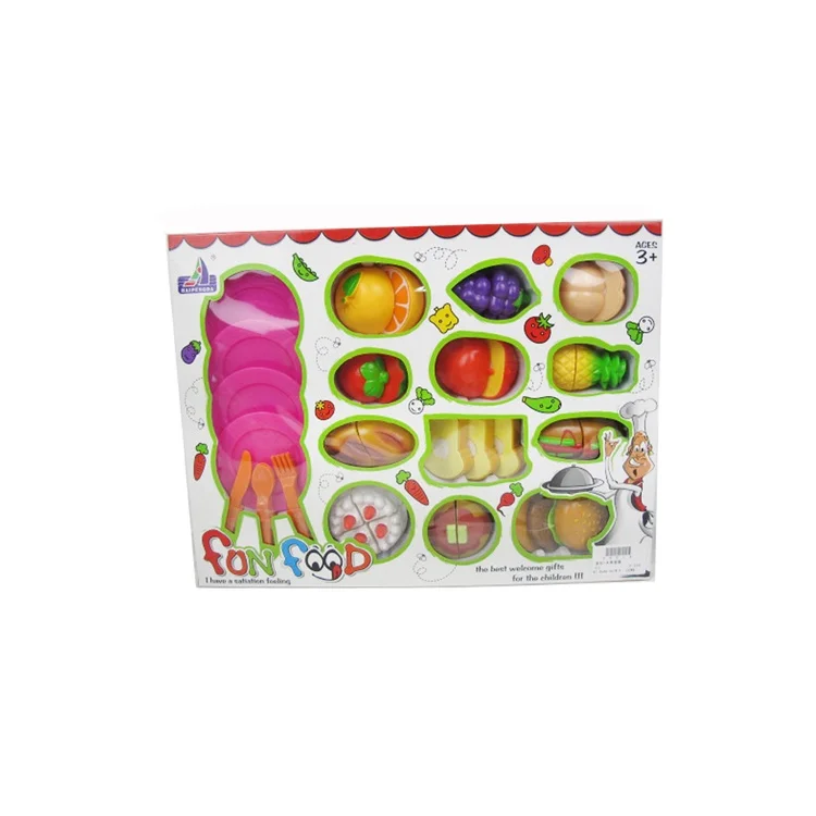 Plastic Cutting Toys Fruit Kids Pretend Play Kitchen Toys Sets with Accessories and Knives