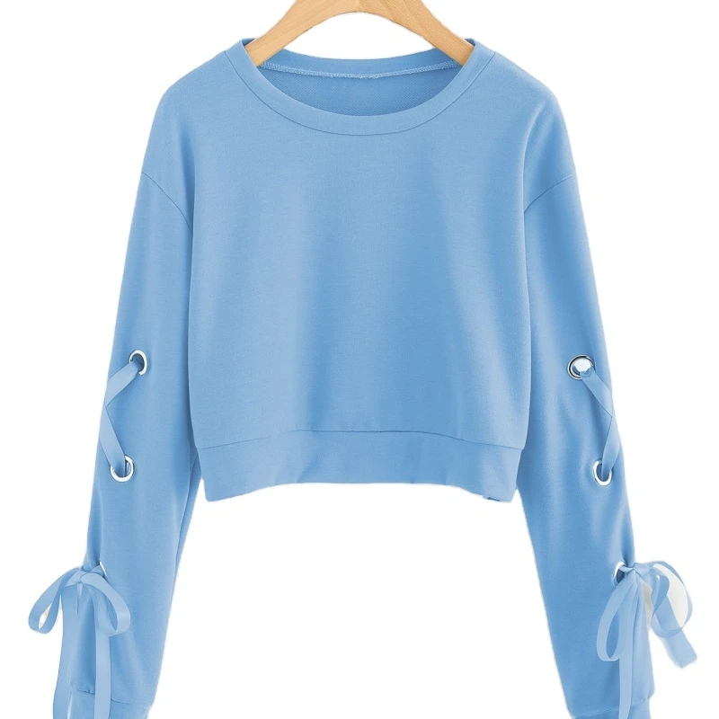 
Eyelet Lace Up Sleeve Crop Sweatshirt 