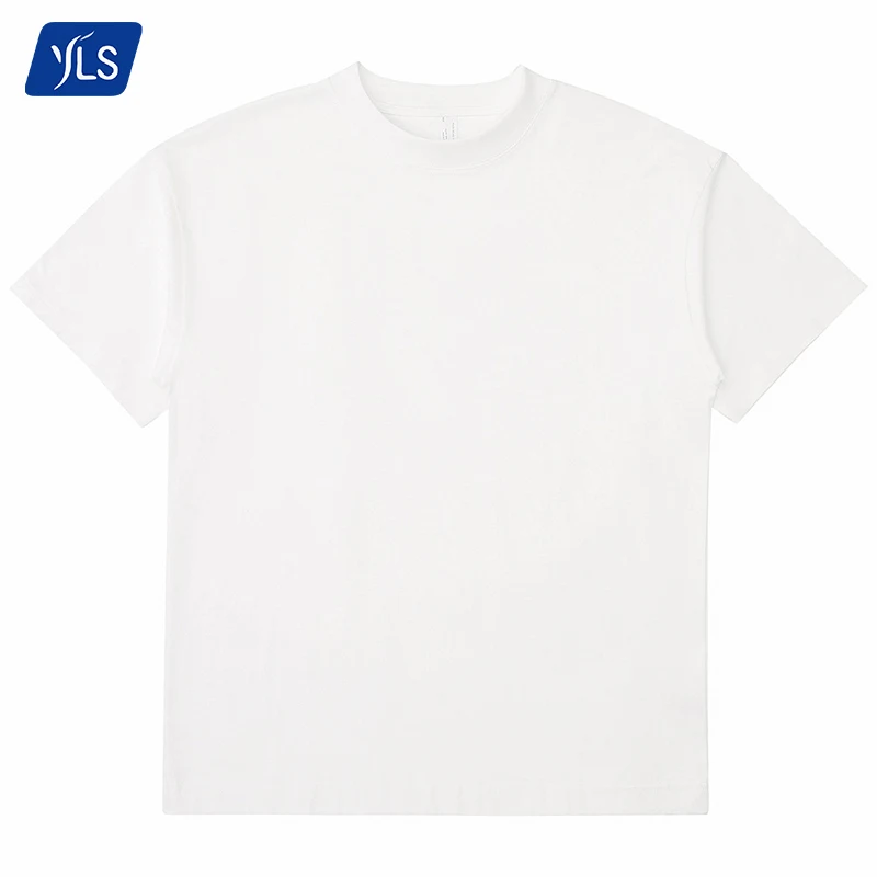 YLS Luxury T Shirts Drop Shoulder Mens Oversized 100% Cotton 245g Heavyweight Turtleneck Mock Neck Blank T Shirt