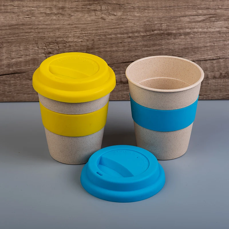 350ml Wheat Straw Cellulose Made Leak Proof Plastic Mini Coffee Mug with lid