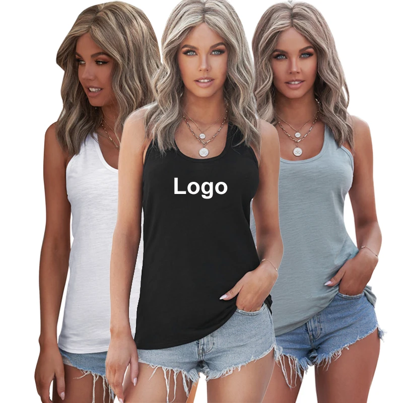 
2021 Hot Custom Logo Summer Lady White Black Ribbed Crop Tank Top Women 