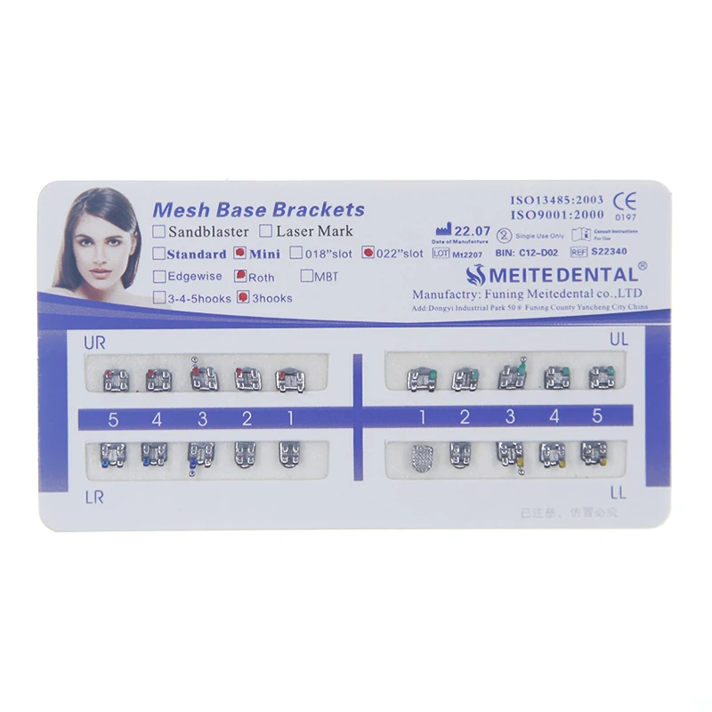 Dental orthodontics metal mini roth 022 345 hooks mesh base brackets