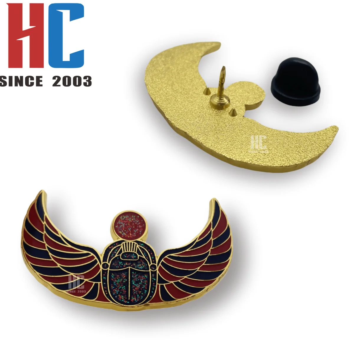20 Years  Factory Custom hard enamel beatiful Ancient Egypt Beetle Souvenir Metal  Lapel Pin The Golden Scarab Symbol