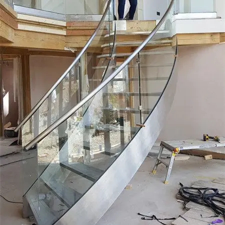 GC modern indoor stairs furniture villa apartment projects customized glass handrails metal curve staircase