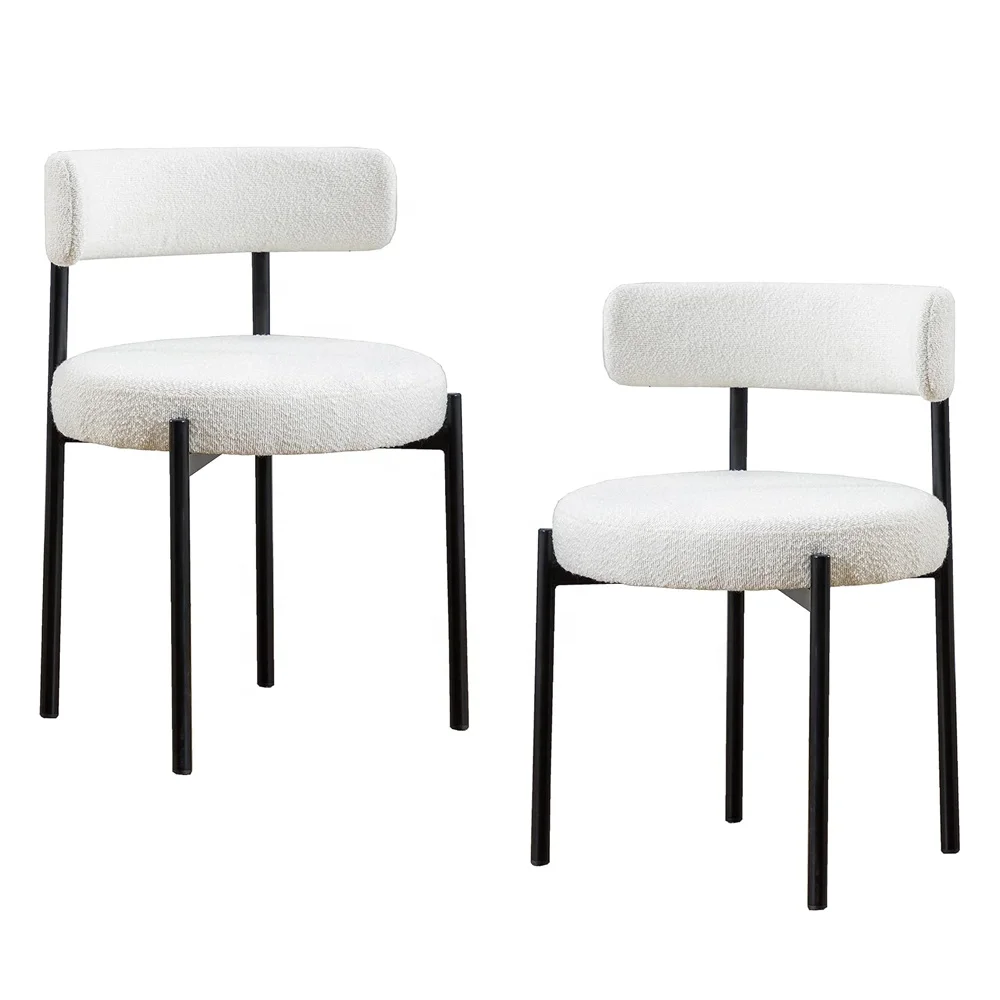 Modern Accent Chair Upholstered Short Plush Fabric Leather Luxury Velvet Black White Dining Chairs