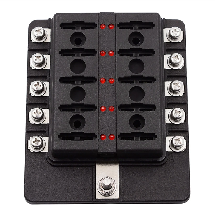 10 Way Fuse Box 32V DC Blade Auto Car Power Distribution Block Fuse Holder With LED Indicator Waterpoof Protection Cover For Car