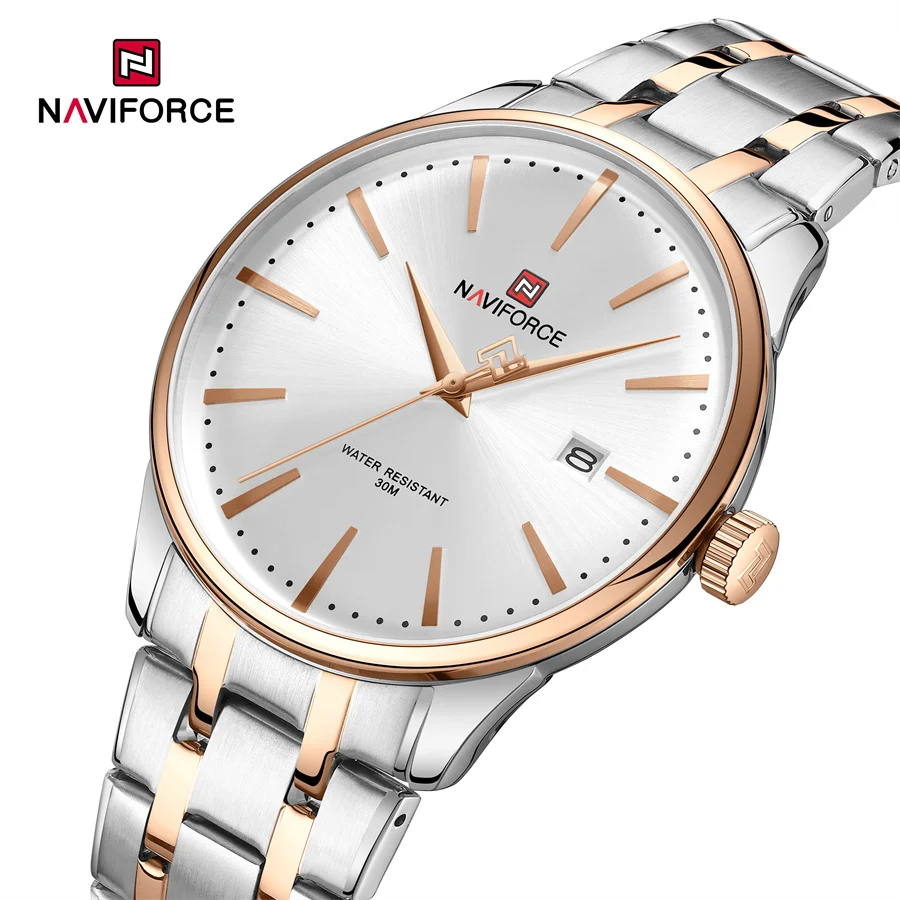 NAVIFORCE 9230 SWRG Silver Custom Logo Big Dial Watch For men Stainless Steel Band Quartz Sport Waterproof Luminous Hands Watch