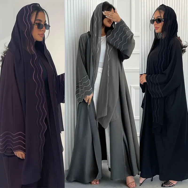 2024 Wholesale Custom Eid Dubai Elegant Turkey Luxury Modest Abaya Black Women Muslim Dress Kaftan Kimono Open Abaya