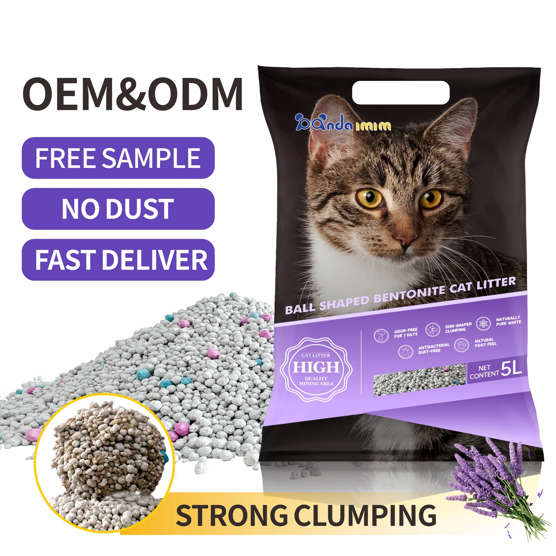 OEM/ODM Multi Fragrance Sodium Based Mineral Feline Fresh Cat Litter Clay Natural Ball Shaped Color Granule Bentonite Cat Litter