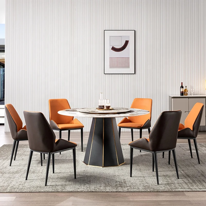 Luxury New Household Sintered Stone Round Iron Rotating Centre White Marble Dining Table