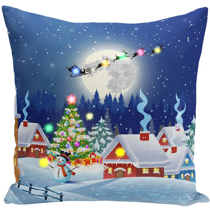 Blue Cushion Cover LED Merry Christmas Throw Pillow Case Super Sofa Light Up Cushion Cover