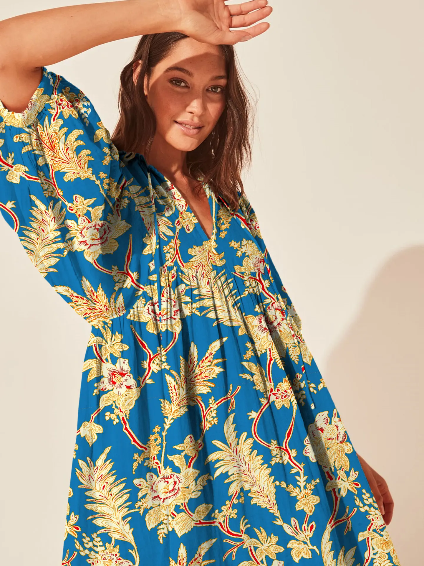 2024 Hot Selling Womens Beach Dresses Women Summer Dress Long Sleeve Floral Print Beach Mini Dress