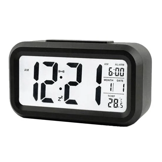 LCD digital clock large display calendar date time and temperature led table desk clock smart night light alarm clock