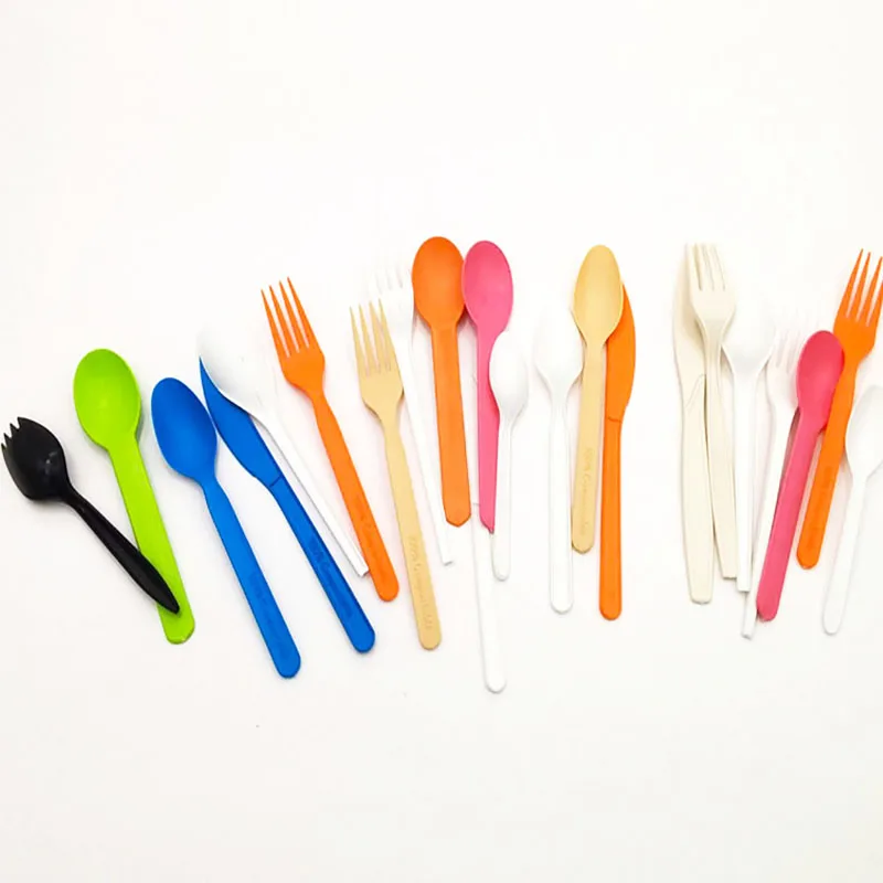 fancy custom  plastic biodegradable PLA disposable knife fork spoon flatware cutlery set