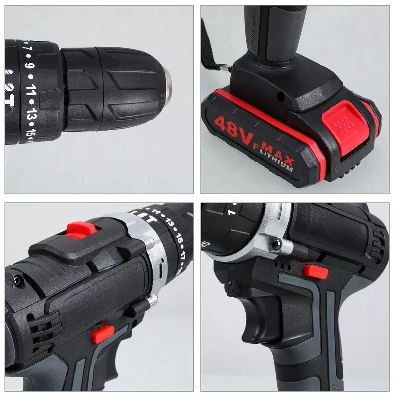 48VF Wireless Electric Drill Impact Drill Set For Home Cordless Screwdriver Lithium Battery Cordless Drill Wrench