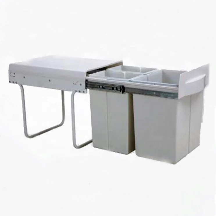 Gruwill 30L Pull Out Dual Trash Can 2 x 16 Quart (32 Qt) Cabinet Double Recycling Trash Can Kitchen Waste Bin for 400mm Cabinet