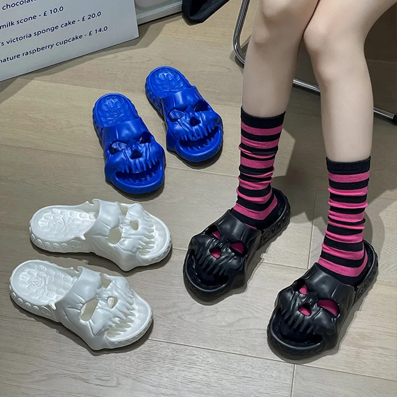 2023 Unisex men spring summer Light Weight Flat eva Shoes skull design indoor outdoor skull head shape house slippers slides