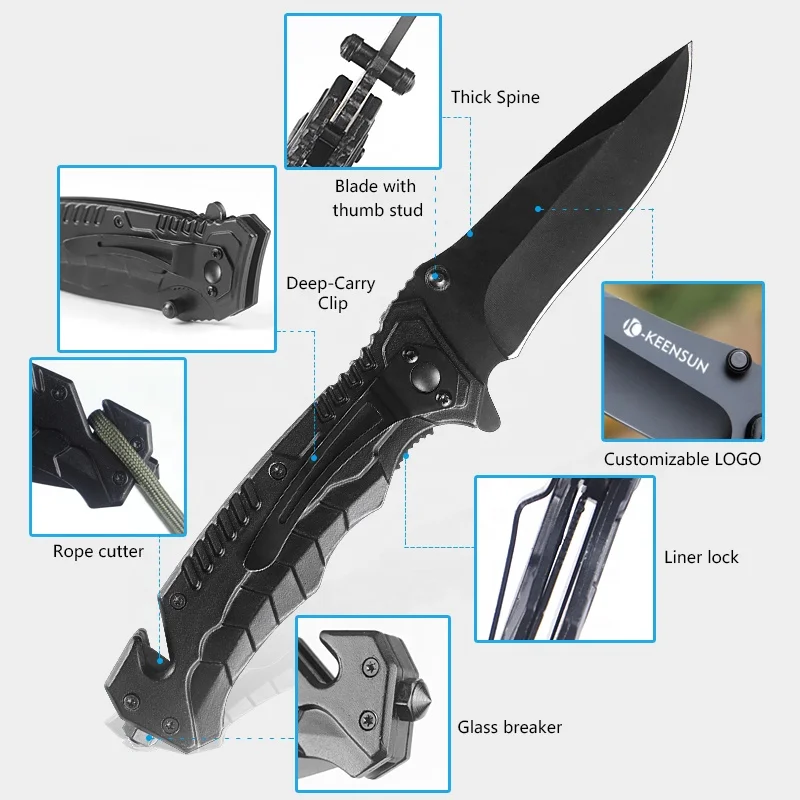 Low price stainless steel switch black blade folding with pocket clip hunting tactical knife for camping