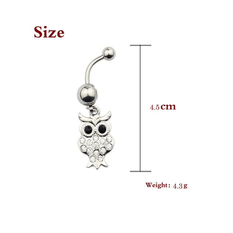  Stainless Steel Owl Inlaid crystal Belly Button Navel Ring Body
