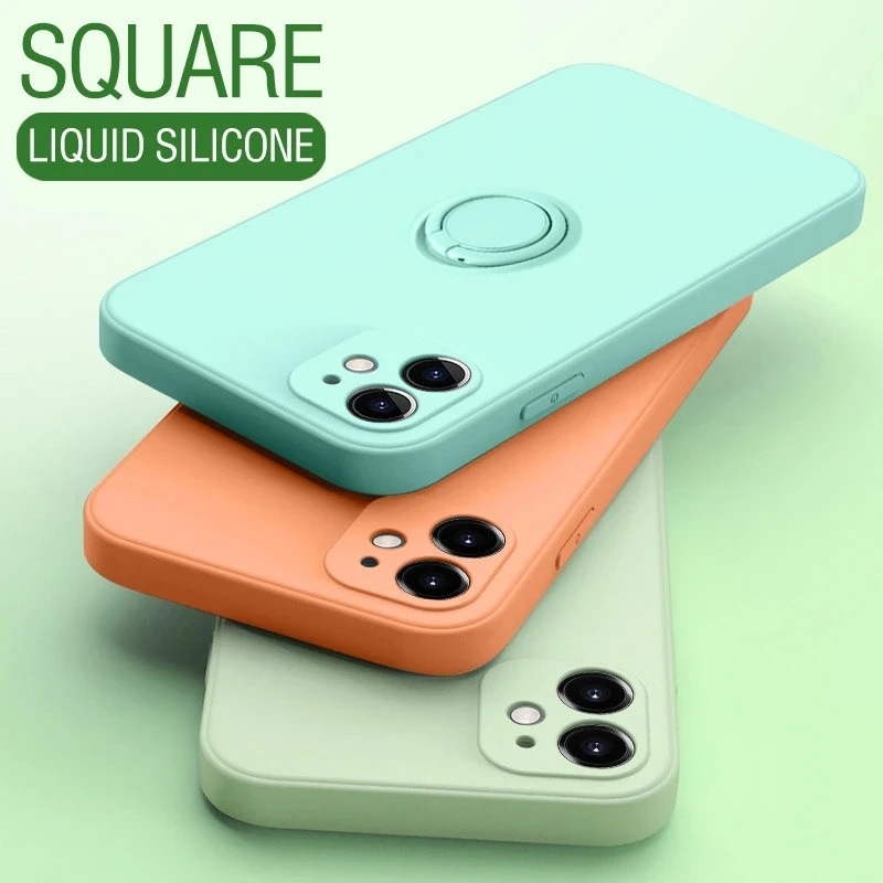 Liquid Silicone Phone Case for Samsung Galaxy S23 S22 Ultra S24Plus Case Magnetic Ring Holder Soft Thin Classic Phone Cover