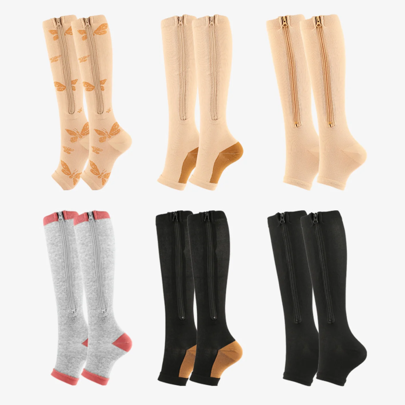 Zipper Nylon Open-toe Tube Men Compression Unisex Lattice College Wind Varicose Veins Women Girl Custom Print Socks Soccer Socks