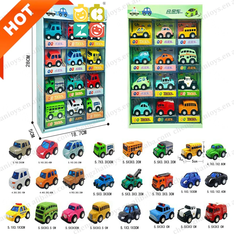 CZ Police Engineering Car Set 12Pcs Clear Acrylic display box Cartoon Pull Back Alloy Car Toy City Van Truck Mini Die-cast Toy