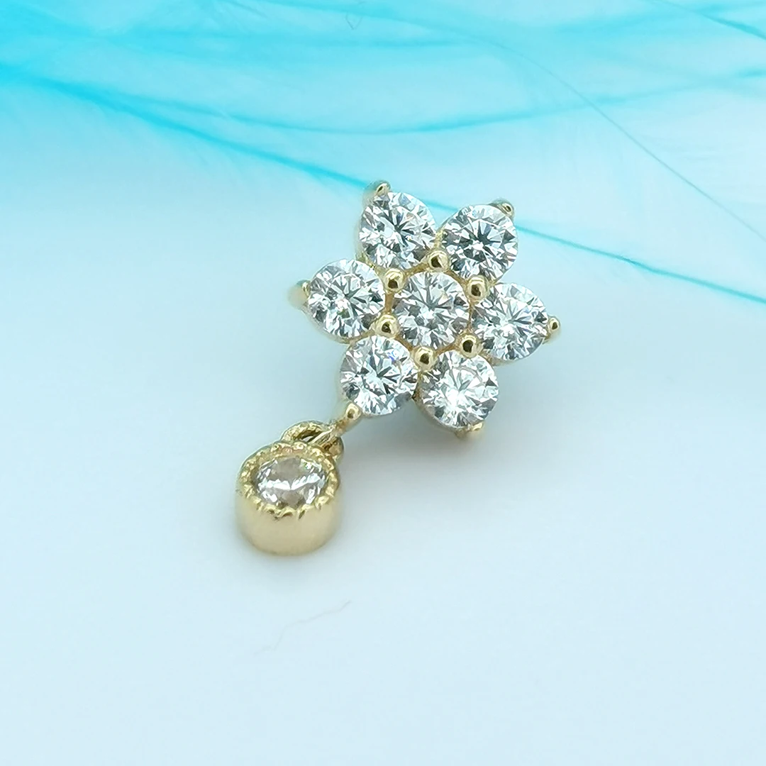 Calendo Fine Jewelry 14k Solid Gold  Flower Threaded Labret  End With Stainless Steel Thread Screw Earring  Piercing Jewelry