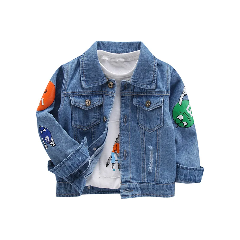 Drop Shipping Baby Boy Denim Jacket Kids Cartoon Appliques Tops Autumn Children Clothes for Wear Fashion Looks