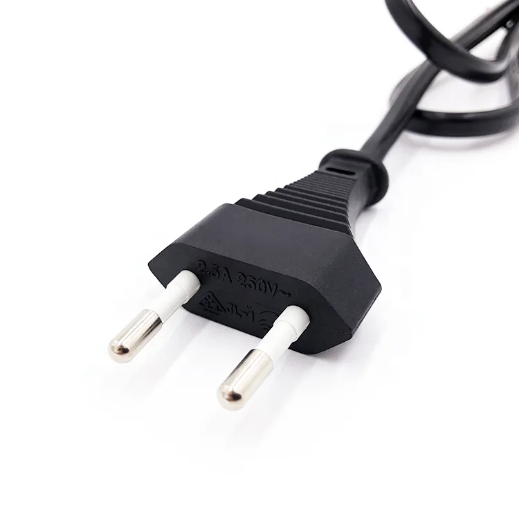 VDE standard euro 2 pin plug 2.5a 250v H03VVH2-F 2*0.5/0.75mm2 plastic power cord