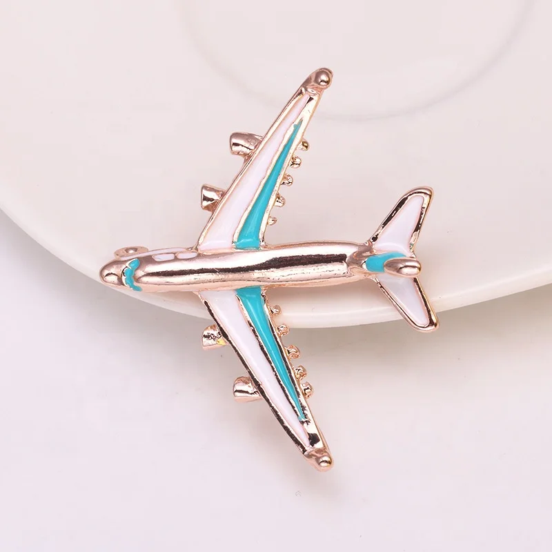 Flight Attendant Uniform Novelty Airplane Rhinestone Fashion Brooches Pin, Silver Tone