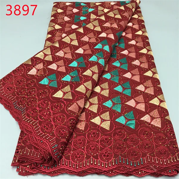 3897 New African Cotton Lace Fabric 2024 High Quality Swiss Voile Nigerian Sequined Cotton Lace For Women Party Dresses