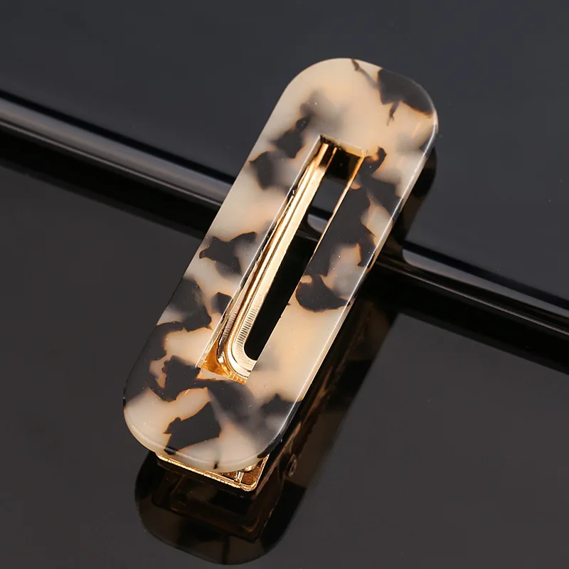 VRIUA New Women Girls Acrylic Hollow Geometric Rectangle Hair Clips Tin Foil Sequins Hairpins Barrettes Hair Accessories