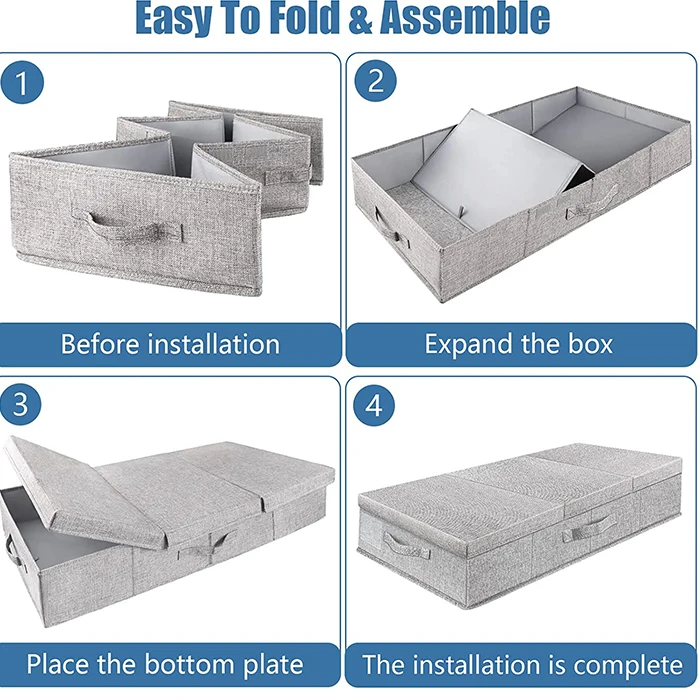 2 Pack Washable Polycarbonate Under Bed Storage Contaniners Bins Large Foldable Under Bed Storage Box Organizer