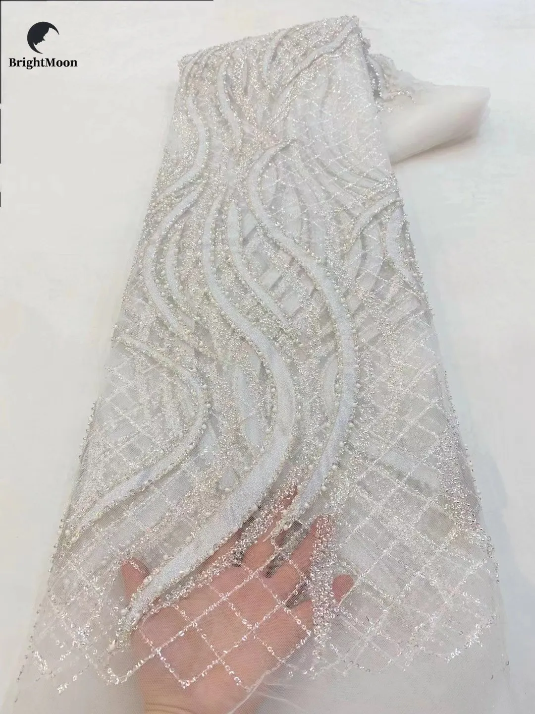 African Sequins Lace Embroidery Luxury Brocade Beaded Lace Fabrics for Women Bridal  Wedding Dress