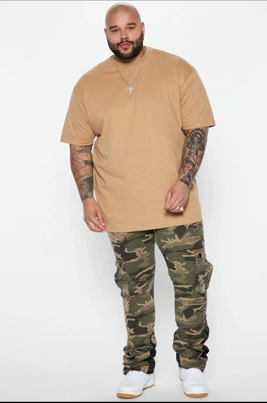 KY Distress Custom Camo Flare Pants Men Cargo Pants Manufacturer Patchwork Camouflage Pants for Men