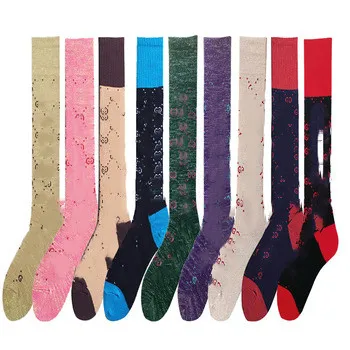 Korean college style knitting high pile socks G letter cotton socks