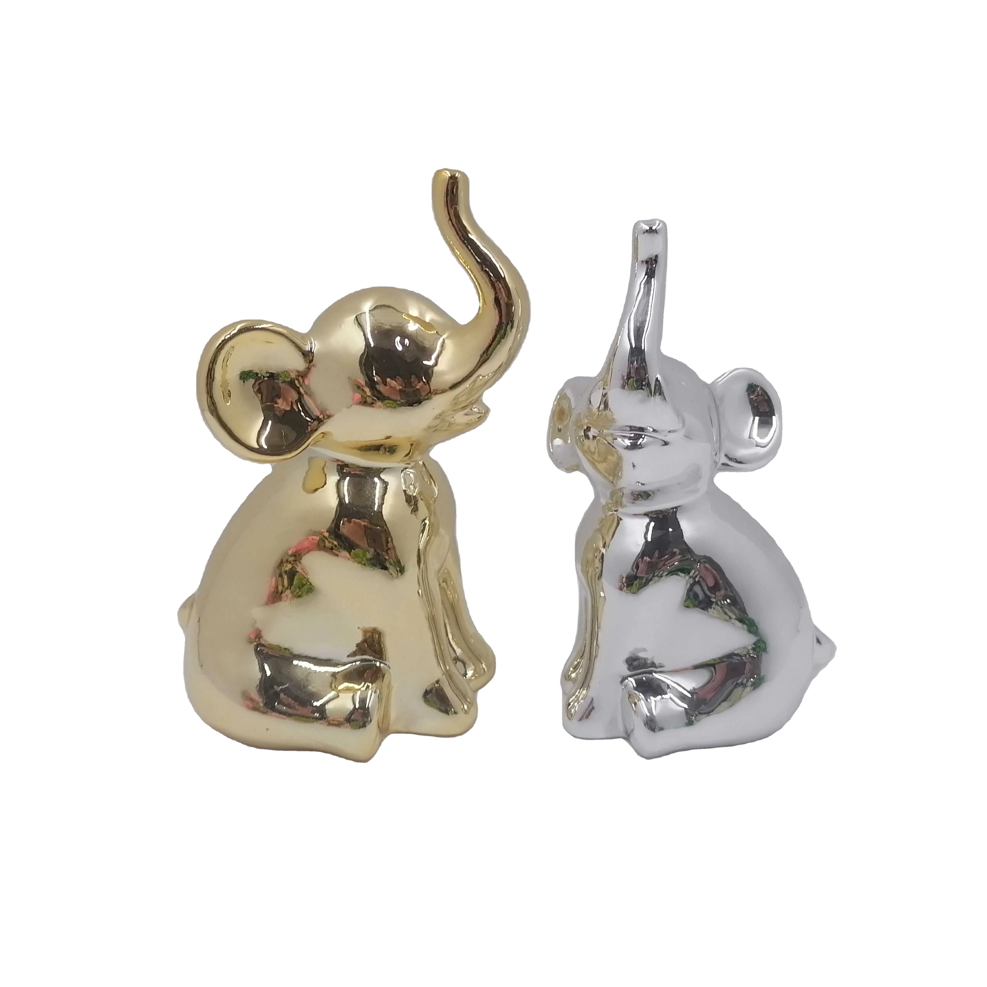 Customized Vivid electroplate animal statue porcelain home decor elephant shape plating ceramic figurines