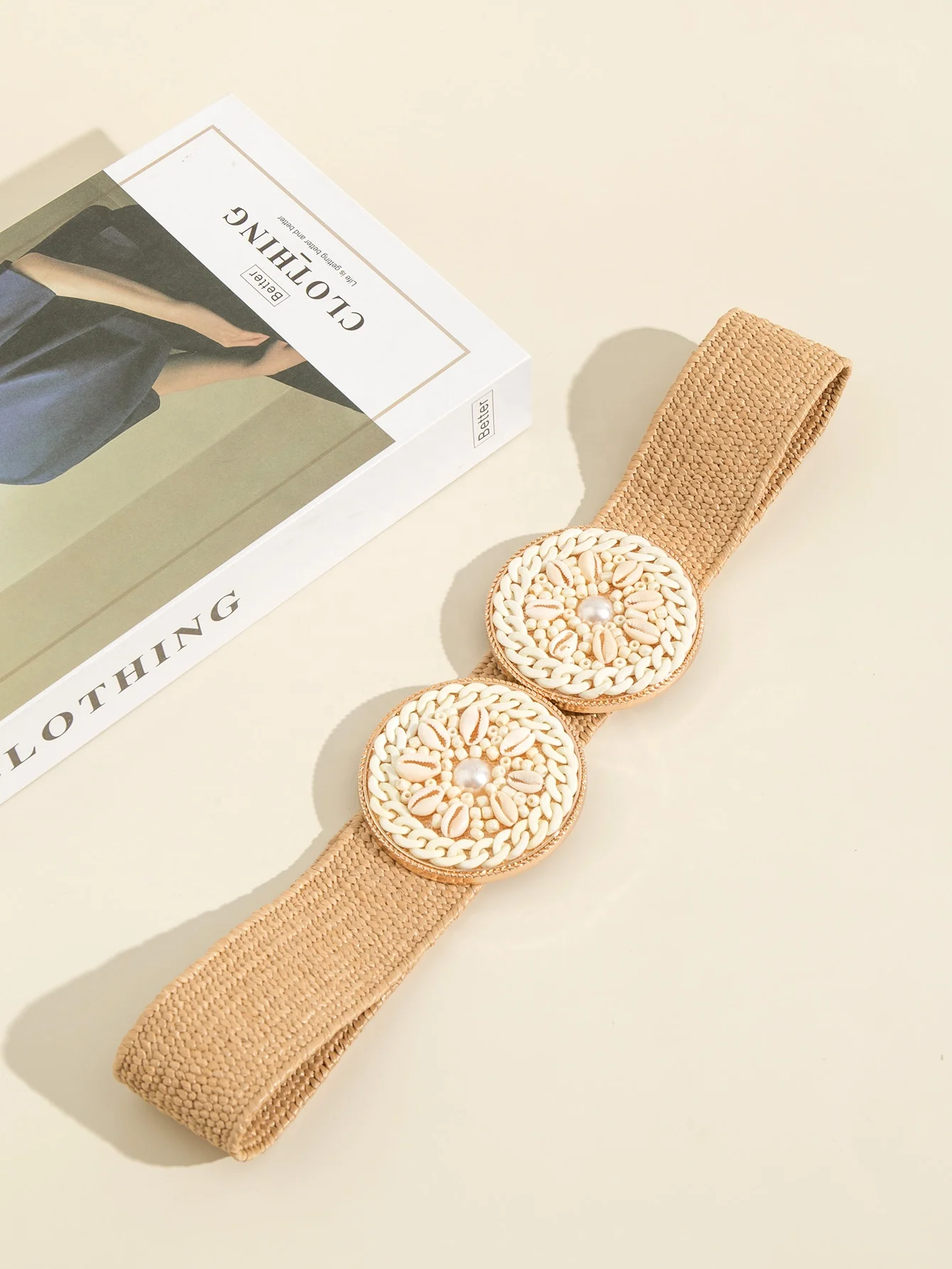 Straw Woven Elastic Stretch Waist Belt Women Skinny Dress Cinch Fashion Double Round Female Metal