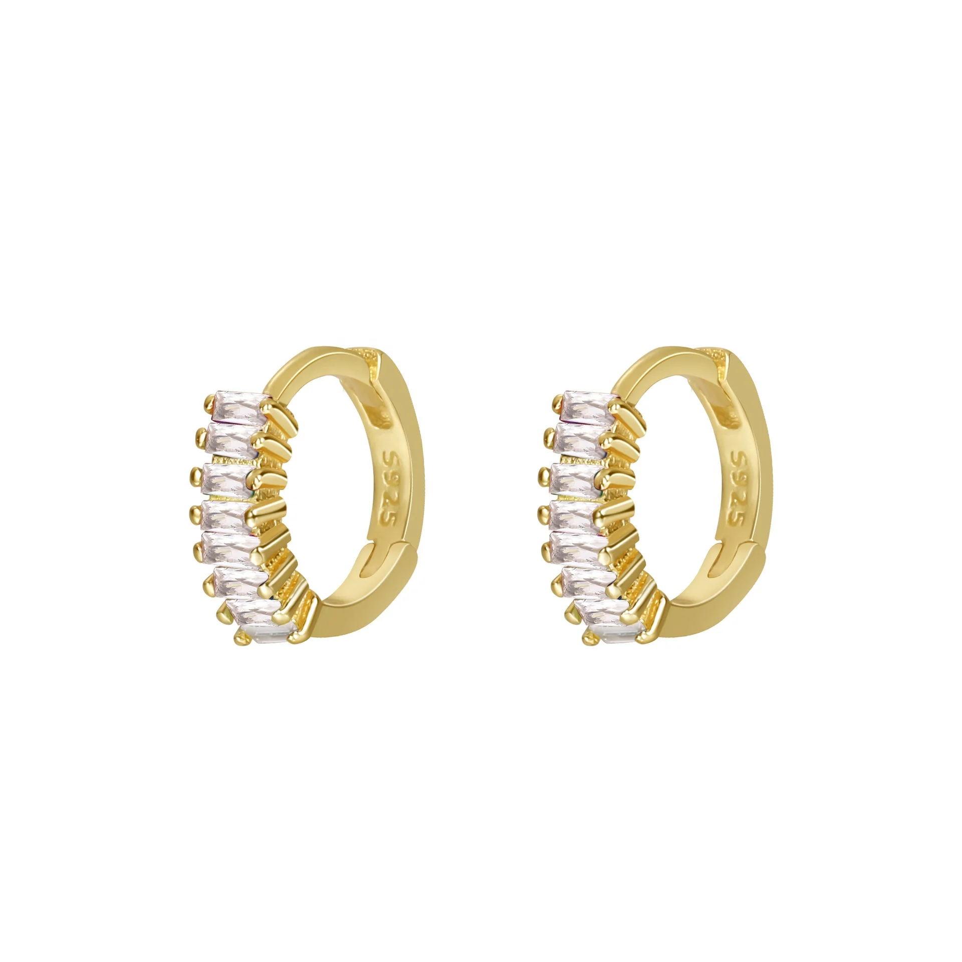 wholesale price 925 silver fashion colorful earrings 18k gold plated fashion baguette small hoop earring for women