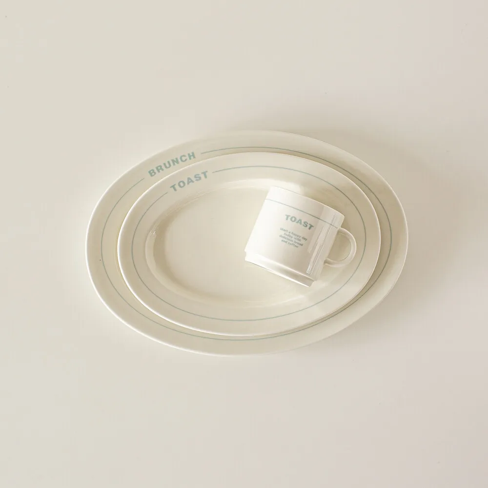 Wholesale oval customizable printed nordic serveware dish and plate custom tableware dinner ceramic plate for restaurant